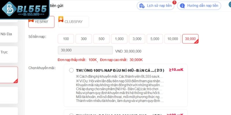 Thành viên đọc kỹ lưu ý để nạp tiền BL555 an toàn và hiệu quả